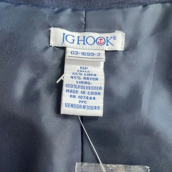 JG Hook linen blend blazer, navy. Round collar. NWOT women’s size 8 petite - Picture 2 of 8